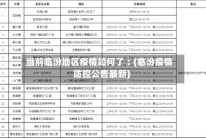 当前临汾地区疫情如何了︰(临汾疫情防控公告最新)